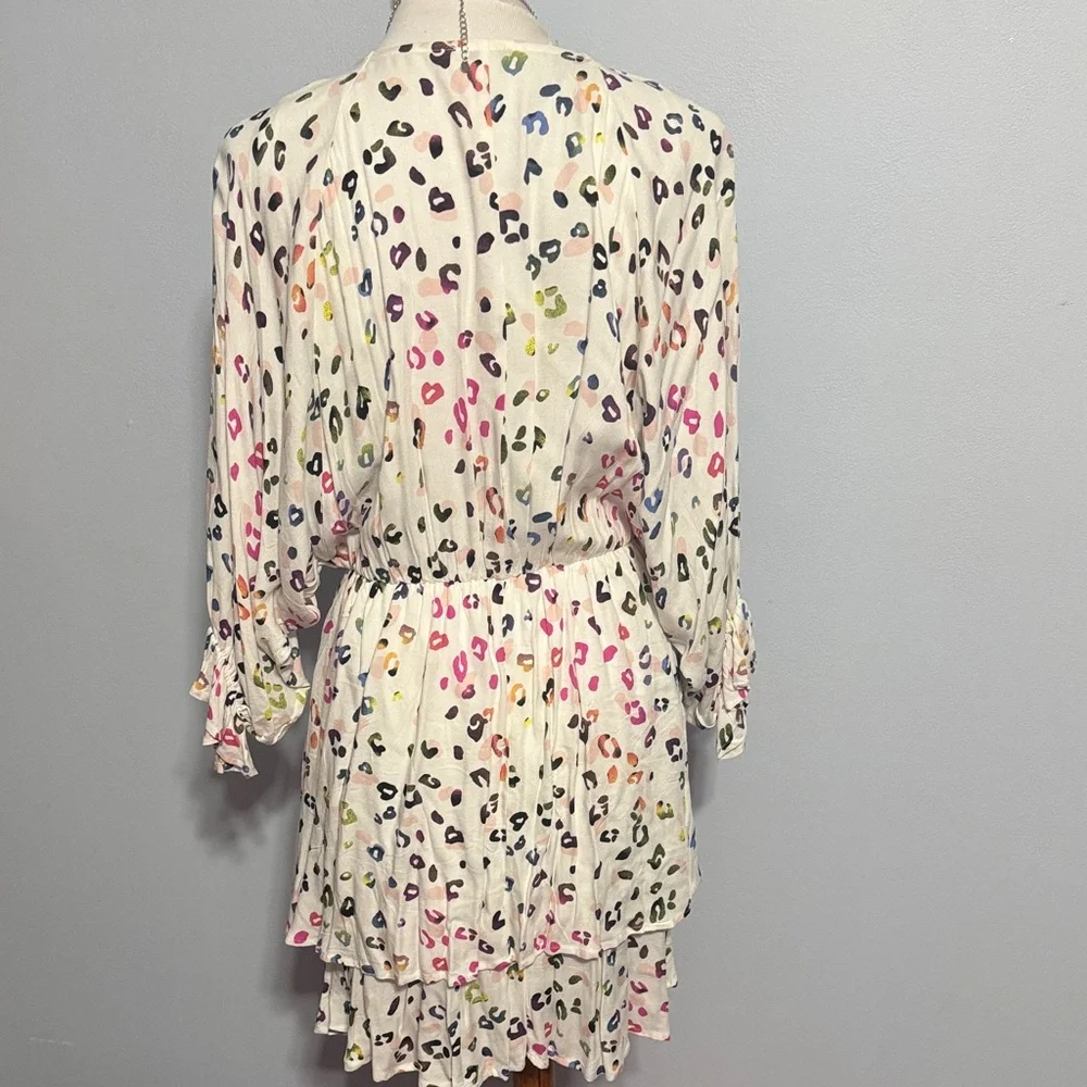 white birch Cream Multicolor Leopard Tiered V-Neck Mini Dress - Picture 4 of 5